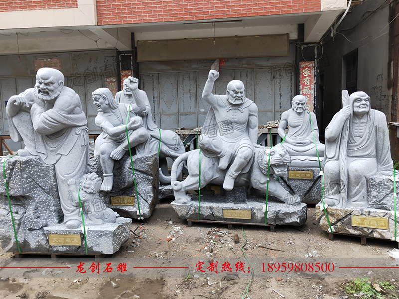 浙江省臺州市慈恩寺石雕十八羅漢雕刻發(fā)貨